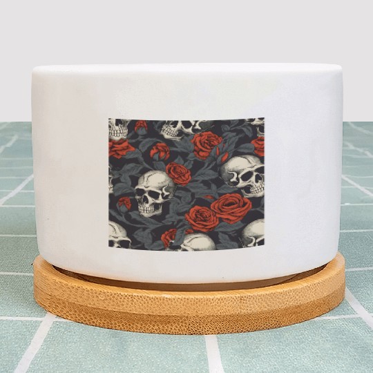 Red Roses & Skulls Pattern Dark Elegant Gothic Plant Pots