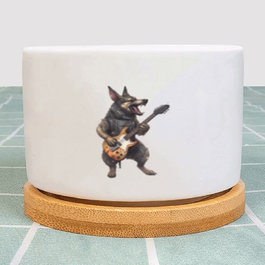 German Shepherd Dog Playing On Electric Guitar Plant Pots