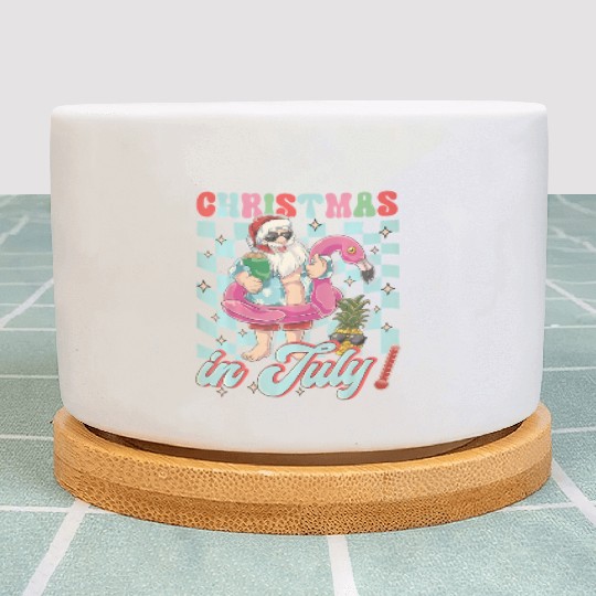 Christmas In July Groovy Santa Flamingo Float Plant Pots