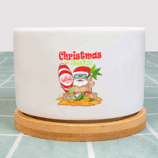 Christmas In July Funny Santa Summer Beach Plant Pots