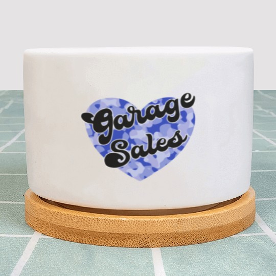 Garage Sales blue camo heart Plant Pots