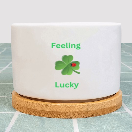 Feeling Lucky with a 4 leaf clover and a ladybug Plant Pots