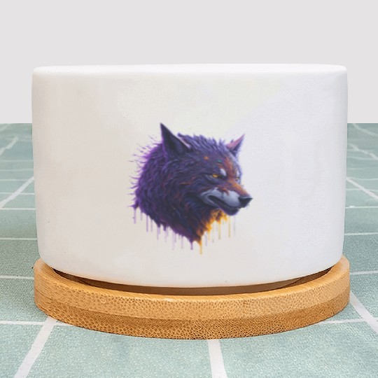 Colorful Paint Splash Art of a Wolf Head Plant Pots