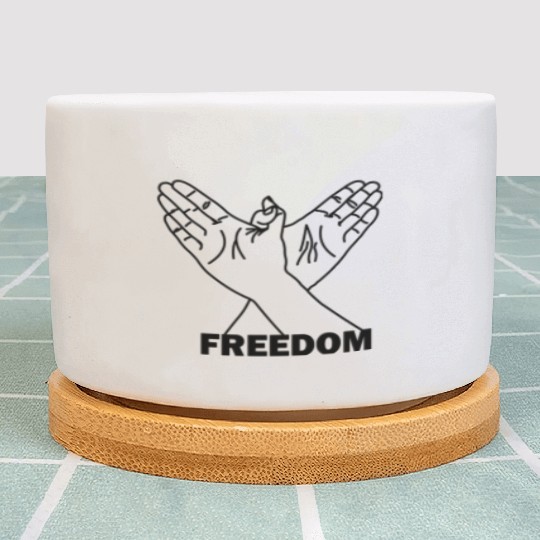 text 'FREEDOM' Hand gesture freedom Plant Pots