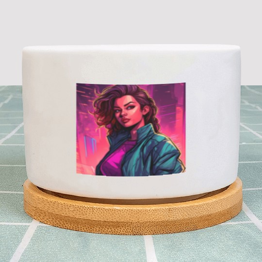 Synthwave City Bloom - Neon Pink Cityscape Plant Pots