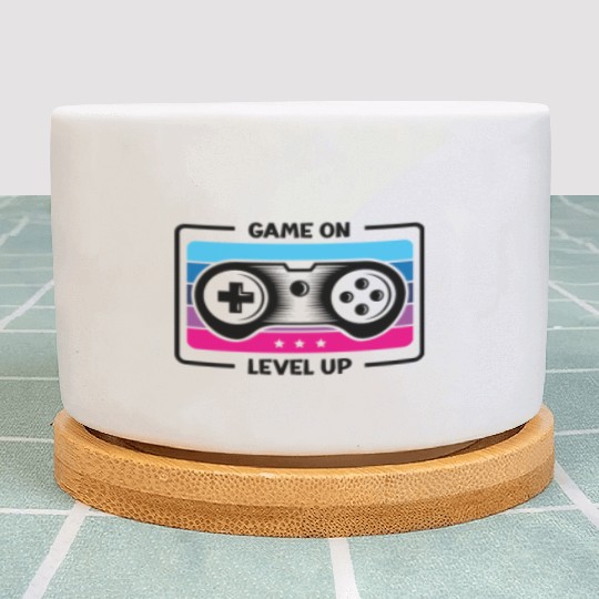 Game on level up illustration black Plant Pots