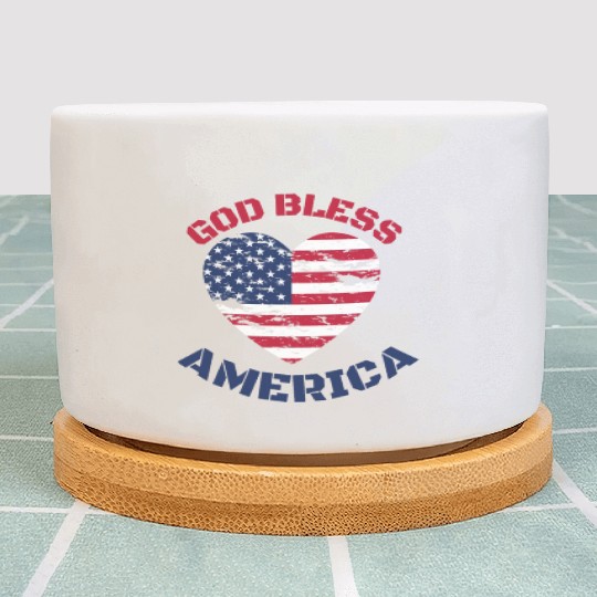 God Bless America, Heart Flag Shape. Plant Pots