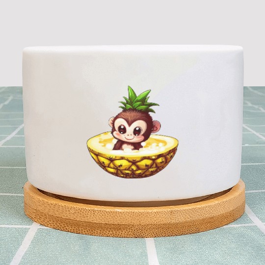 Monkey Chimpanzee with Pineapple, Funny Tropical Plant Pots