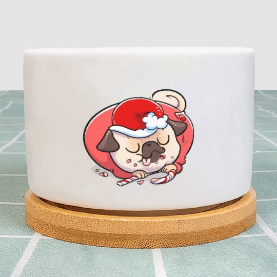 Pug Elf Candy Cane Plant Pots