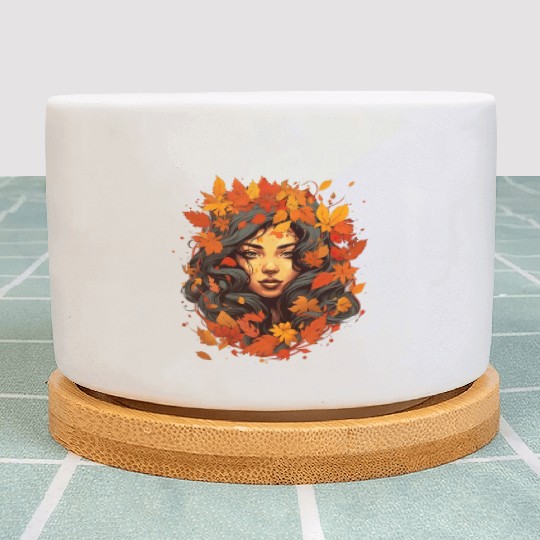Autumn Woman Nature Leaves Season Plant Pots
