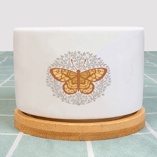 Butterfly insect with flowers. Plant Pots