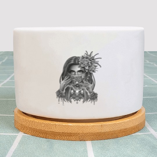 skull mask and peony flower Plant Pots