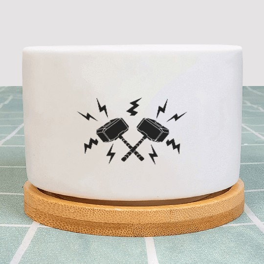 Two hammers of Thor surrounded by lightning Plant Pots