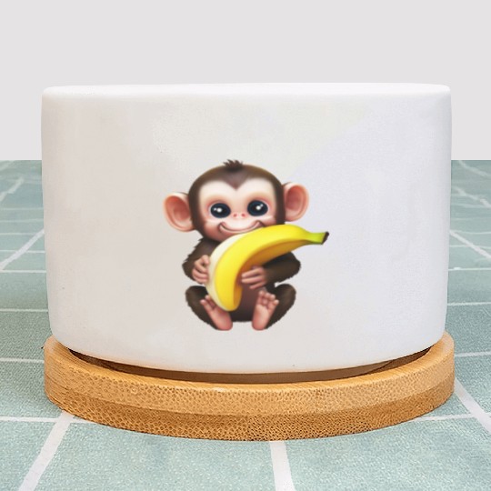 Chimpanzee with Banana - Monkey Lover Design Plant Pots