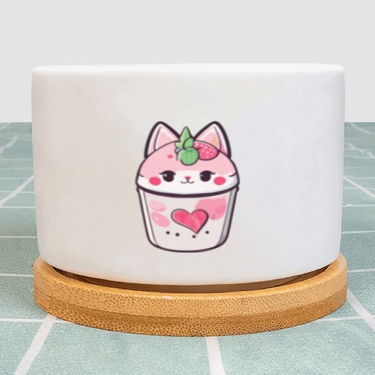 Cat Strawberry Milk Shake Kawaii Plant Pots