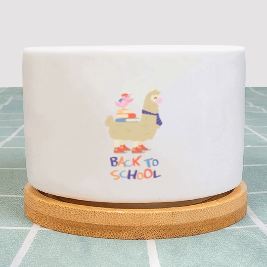Cute Bird And Playful Lama Back To School Plant Pots