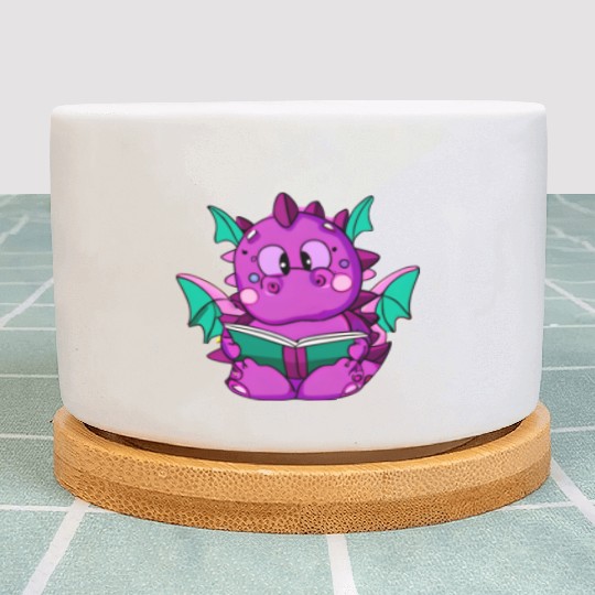 Purple Dragon Reading A Book - Derpy and Cute Plant Pots
