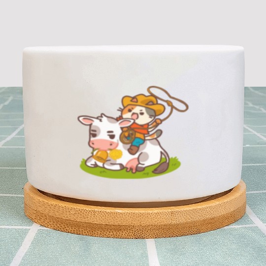 Meow Dy Yeehaw Cowboy Cat Plant Pots