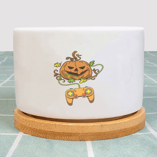 Halloween Pumpkin Head Video Game Controller Plant Pots