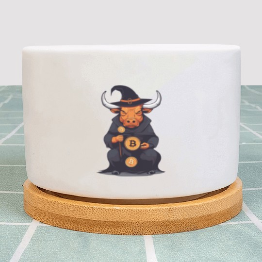Halloween Bitcoin Wizard Bull Plant Pots