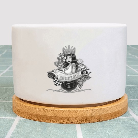 Pin up, Hot rod and Speedometer, black and white Plant Pots