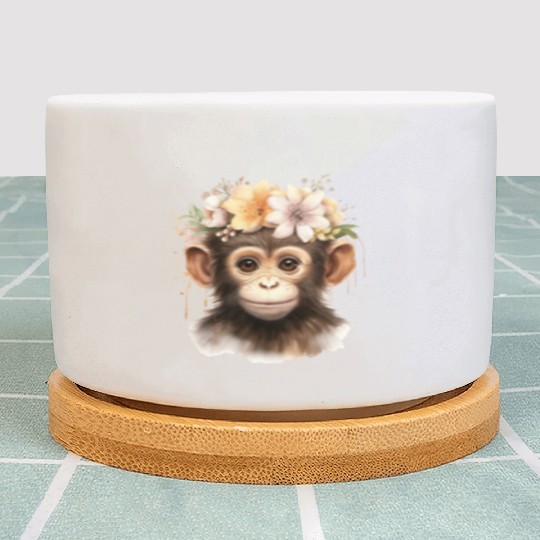 Monkey Chimpanzee Jungle Animal Boho Floral Ape Plant Pots