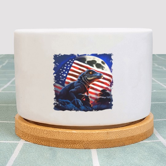 America lizard under Moon with American Flag Plant Pots