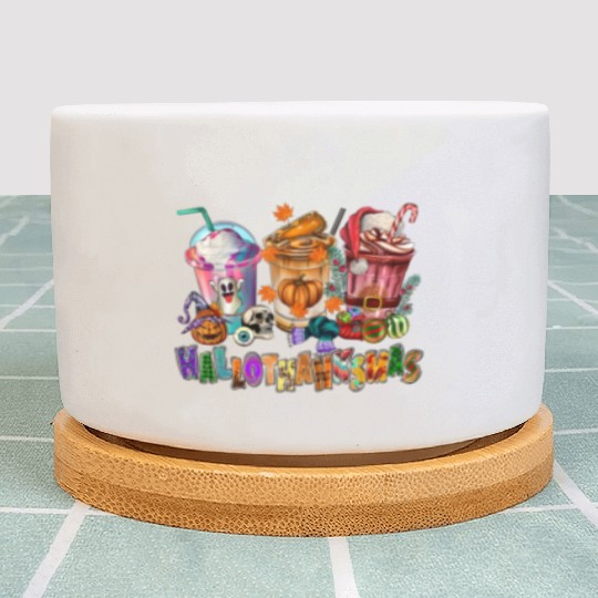 Happy Hallothanksmas Coffee Latte Halloween Plant Pots
