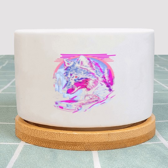 Retro Synthwave Gangster Wolf Plant Pots