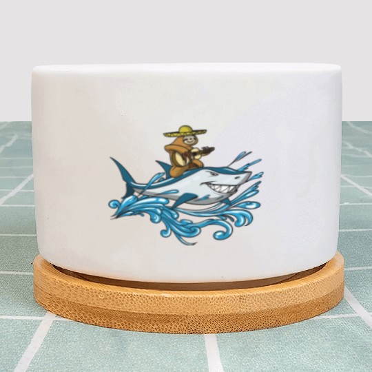 Lazy Sloth With Guitar Riding Shark Plant Pots