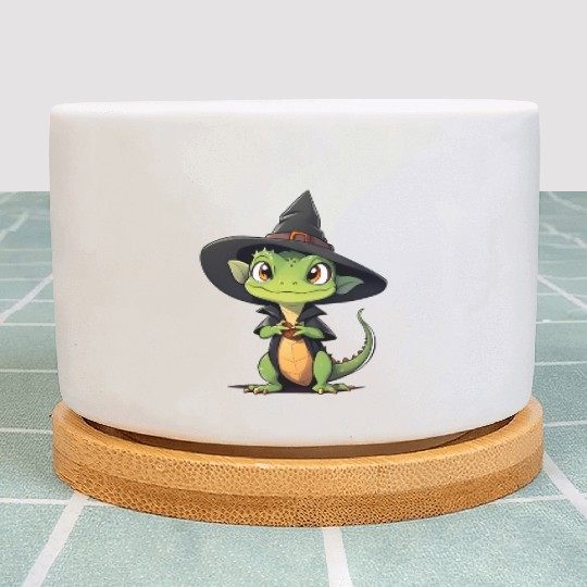 Cute Halloween lizard with a witch hat. Plant Pots