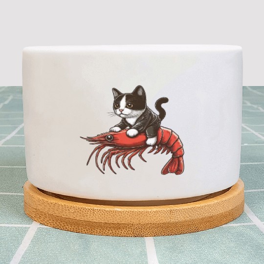Cat rides shrimp Plant Pots