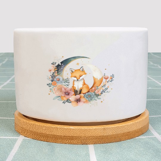 Lunar Lullaby: Cute Fox on the Moon Plant Pots