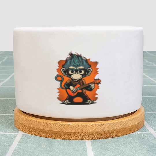 Monkey Chimpanzee Playing Acousitc Rock Guitar Plant Pots