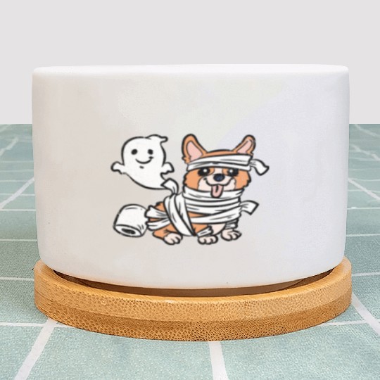 CORGI MUMMY HALLOWEEN Plant Pots