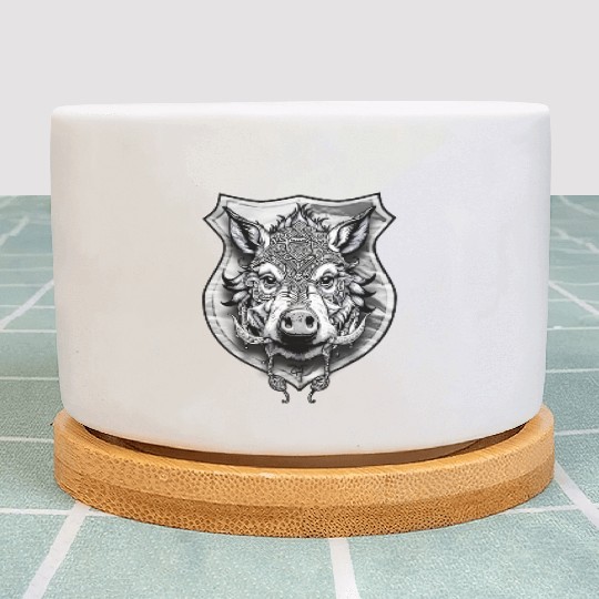shield with wild boar head - DIGITAL - grayscale Plant Pots