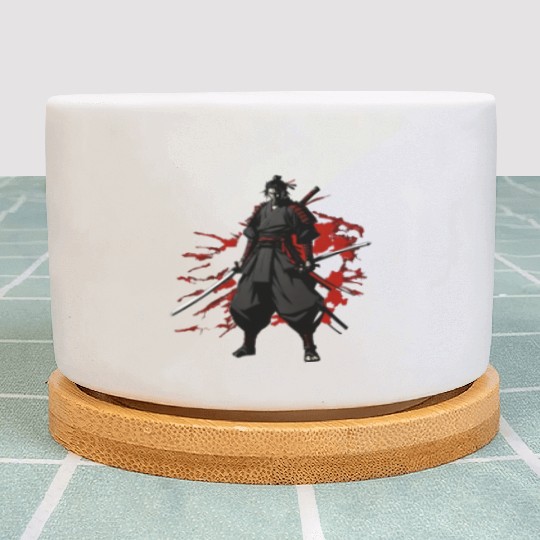 Anime Samurai Hero in Black Kimono Plant Pots