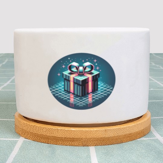 Cyberpunk Pixel Art Gift Box - Neon Ribbons Plant Pots
