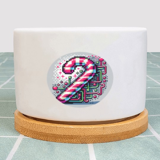Neon Cyberpunk Candy Cane 8-Bit Pixel Christmas Plant Pots