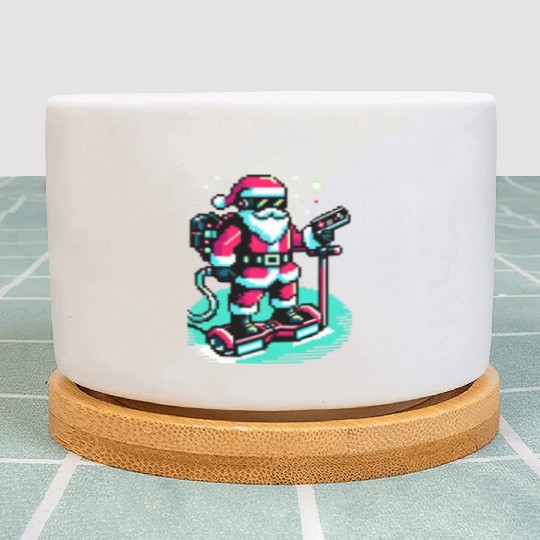 Witty 8-Bit Cyberpunk Santa Plant Pots