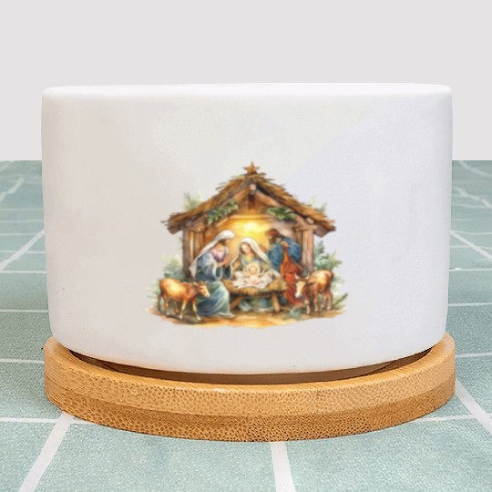 Nativity scene with Mary Joseph Baby Jesus Plant Pots