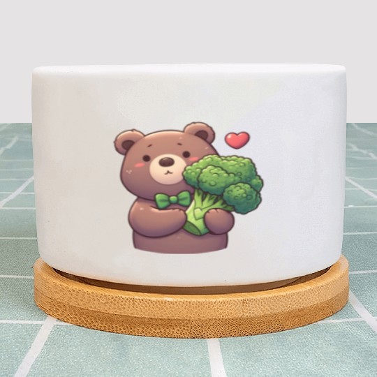 Bear in love hugs huge broccoli Plant Pots