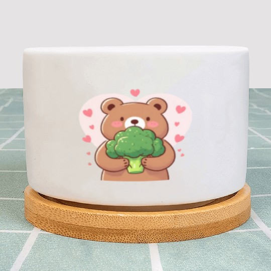 Bear in love hugs huge broccoli Plant Pots