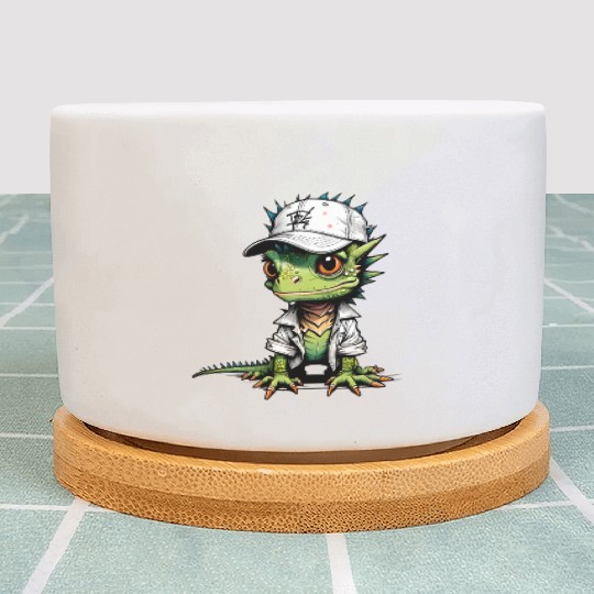 Cute lizard with cap Plant Pots