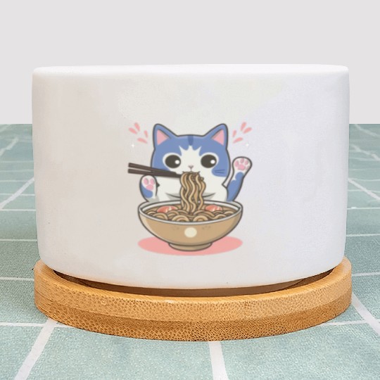 te cat ramen noodles neko kawaii funny Plant Pots