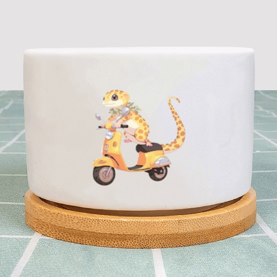 Leopard Gecko on Scooter Funny Lizard Biker Moped Plant Pots