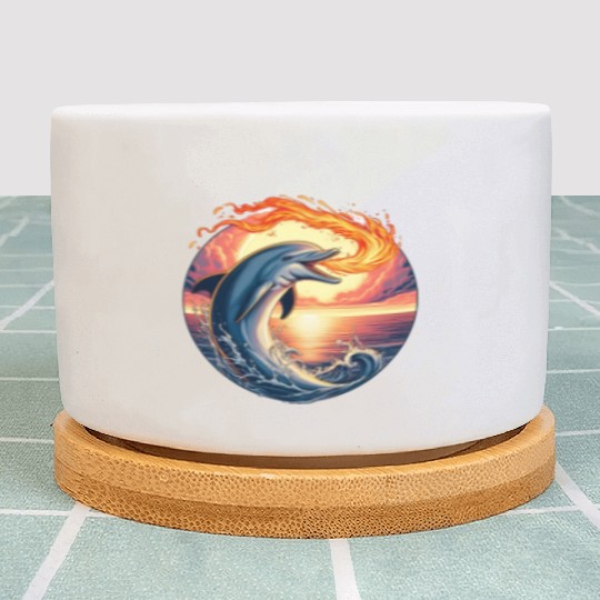 Fire-breathing dolphin sunset Plant Pots