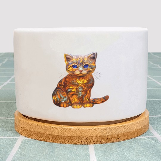 Stained Glass Scottish Fold kitten Plant Pots