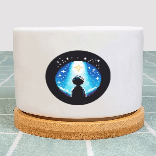 Digital Night Sky - 8-Bit Childhood Dreams Plant Pots