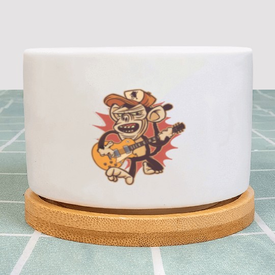 Retro Chimpanzee Guitar Player Graphic Plant Pots